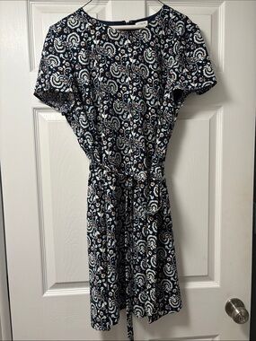 J. Crew Navy Paisley Print Tie-Waist Dress